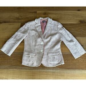 Ann Taylor Peach Tan Tweed Fringe Blazer Jacket Sz 4 Preppy Old Money Office